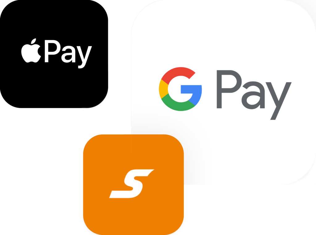 Logos for Apple Pay, Google Pay and Sofort